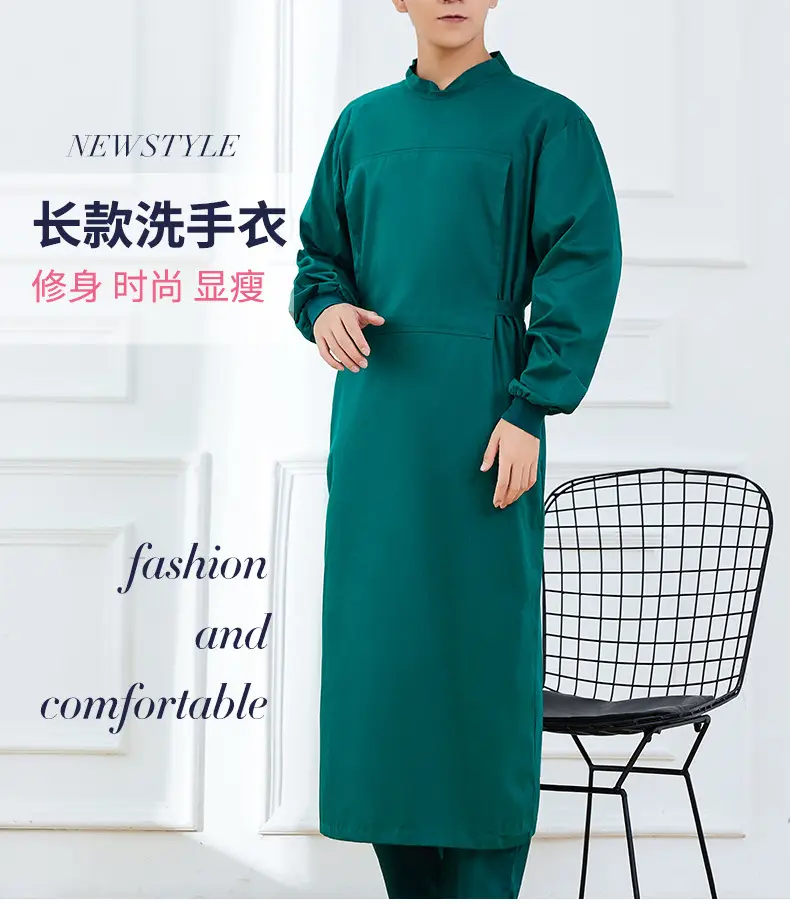 Surgical Gown Pure Cotton Dark Green Long Sleeve — feature 5