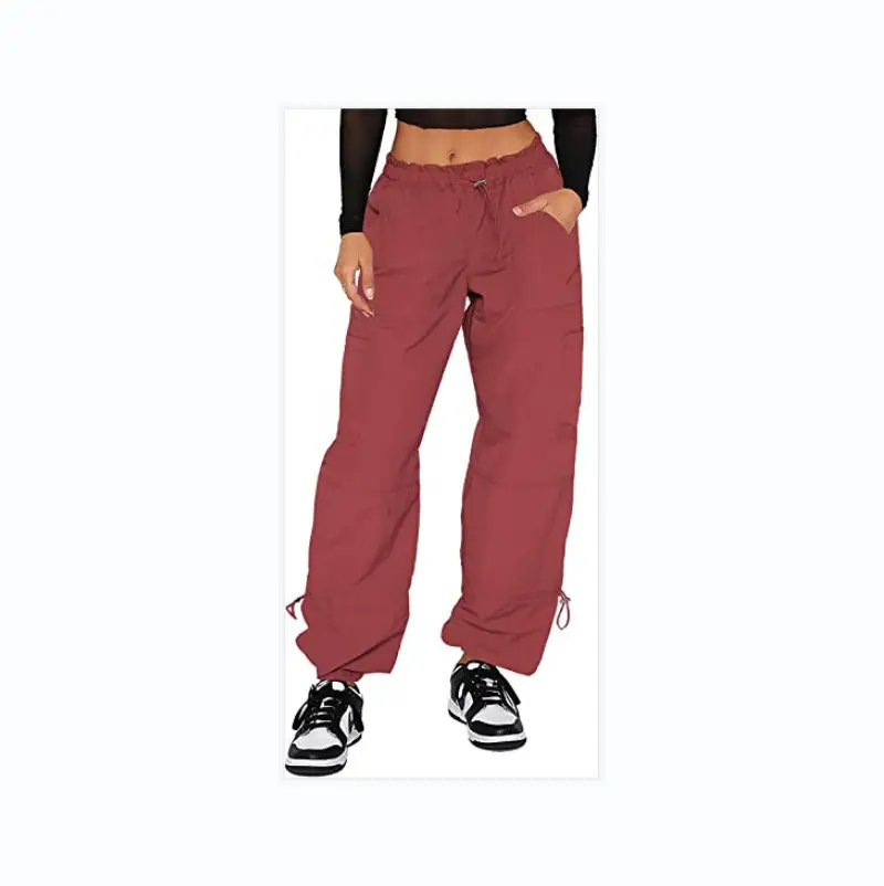 2025 Loose Strappy Multi-Pocket Casual Pants Maroon - Image 9