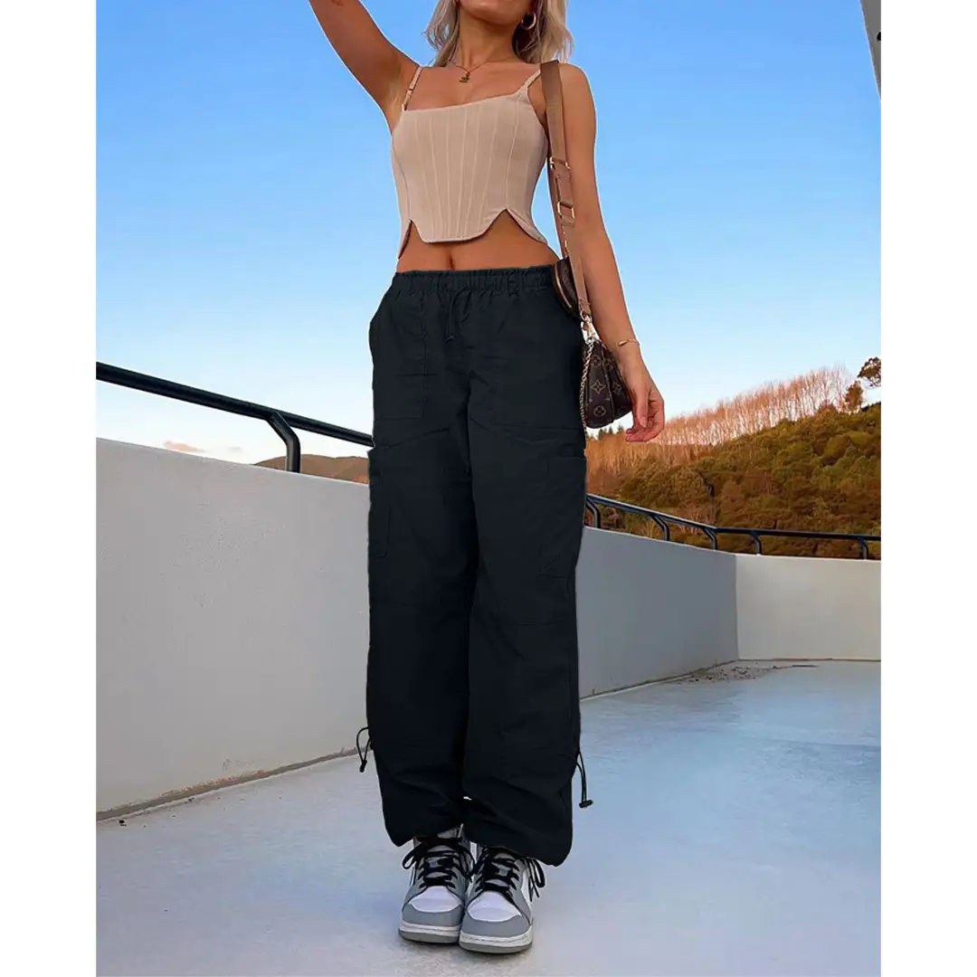 2025 Loose Strappy Multi-Pocket Casual Pants Maroon — feature 38