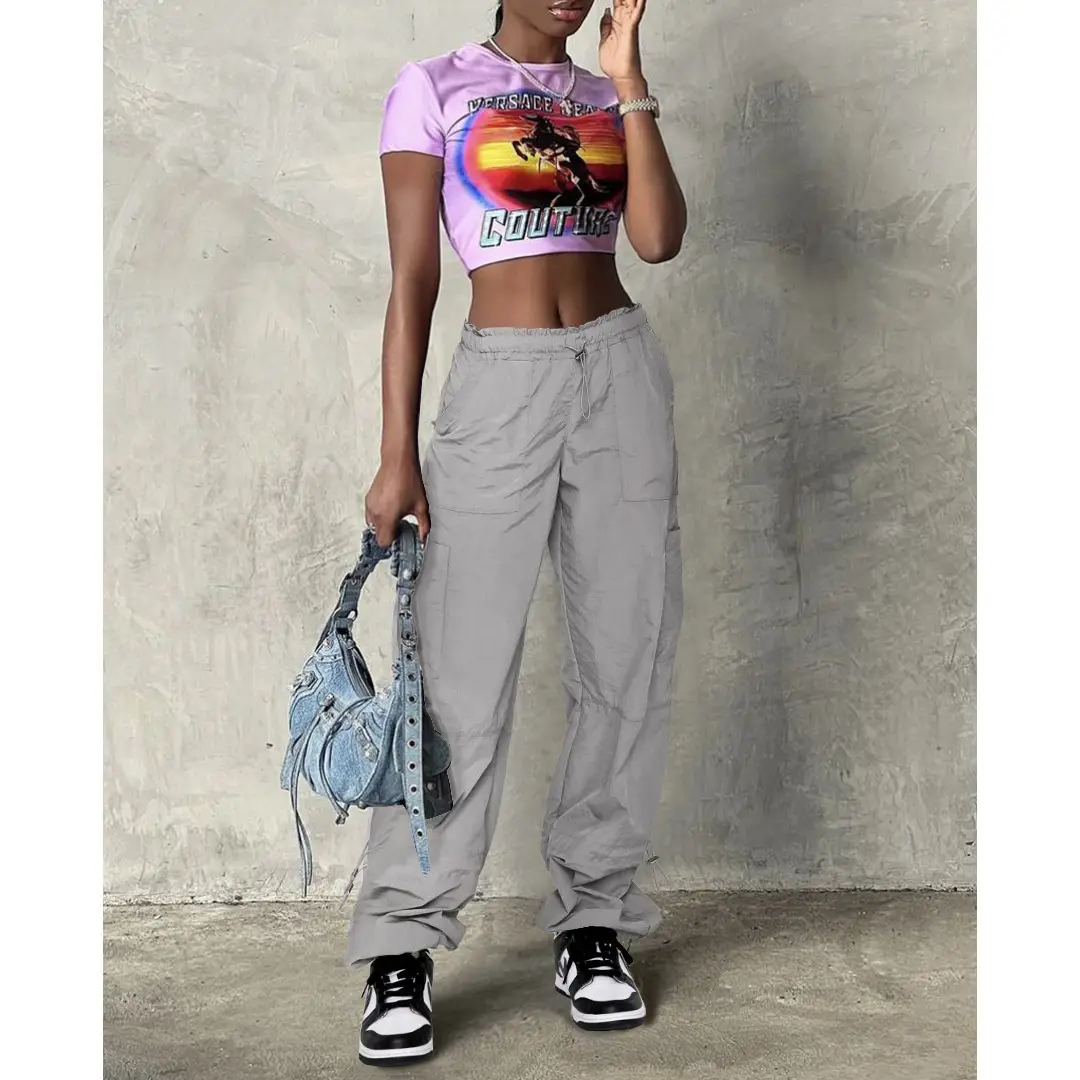2025 Loose Strappy Multi-Pocket Casual Pants Maroon — feature 44