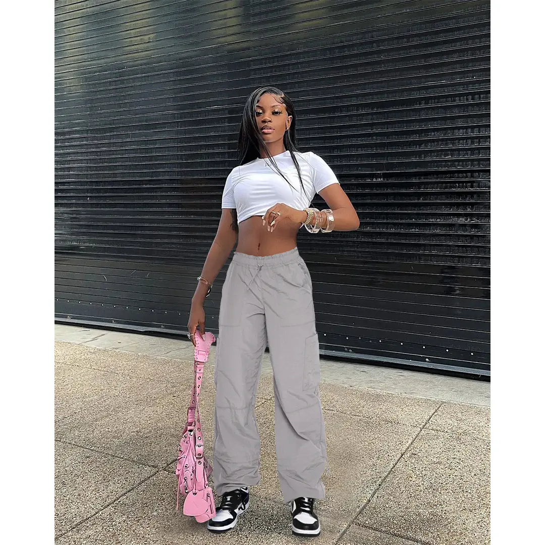 2025 Loose Strappy Multi-Pocket Casual Pants Maroon — feature 46