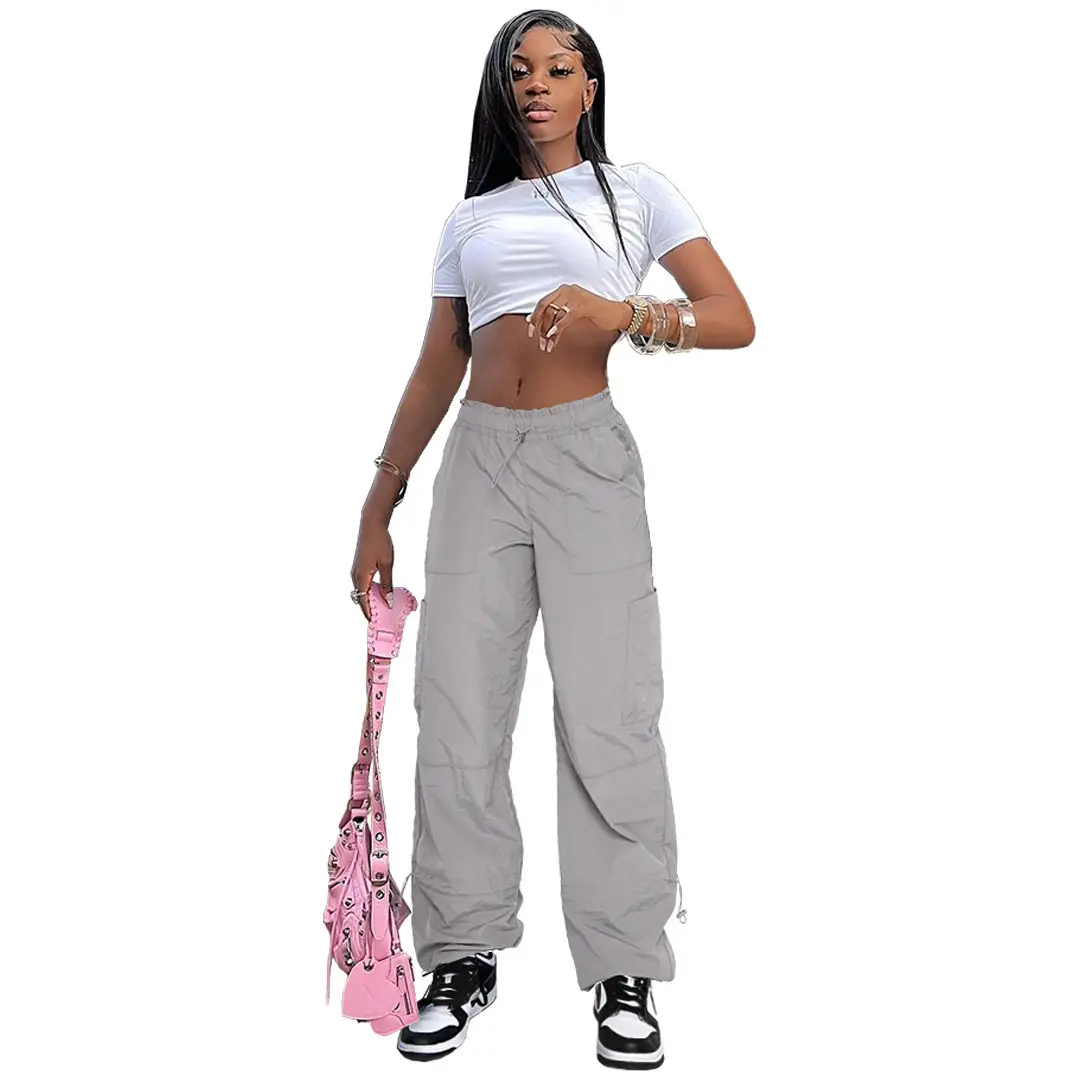 2025 Loose Strappy Multi-Pocket Casual Pants Maroon — feature 48