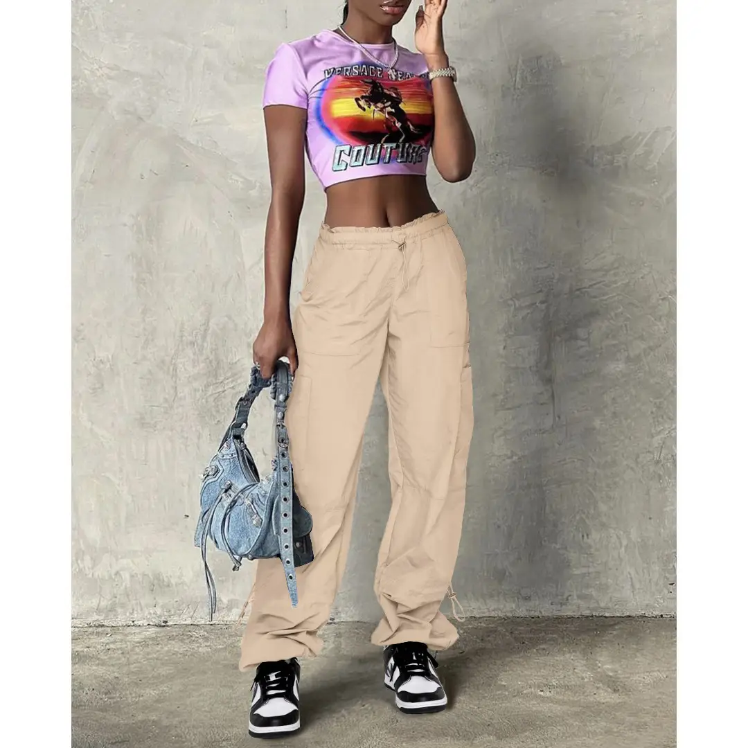 2025 Loose Strappy Multi-Pocket Casual Pants Maroon — feature 50