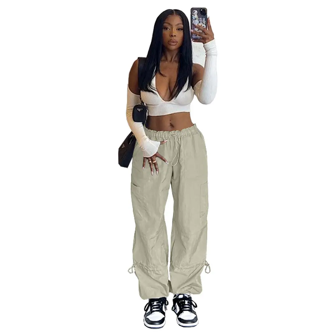 2025 Loose Strappy Multi-Pocket Casual Pants Maroon — feature 54