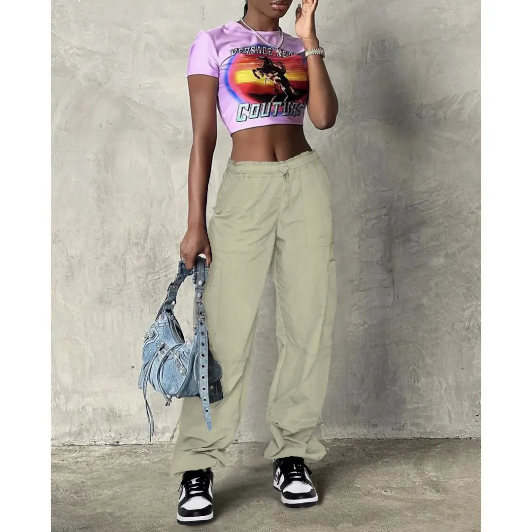 2025 Loose Strappy Multi-Pocket Casual Pants Maroon — feature 55