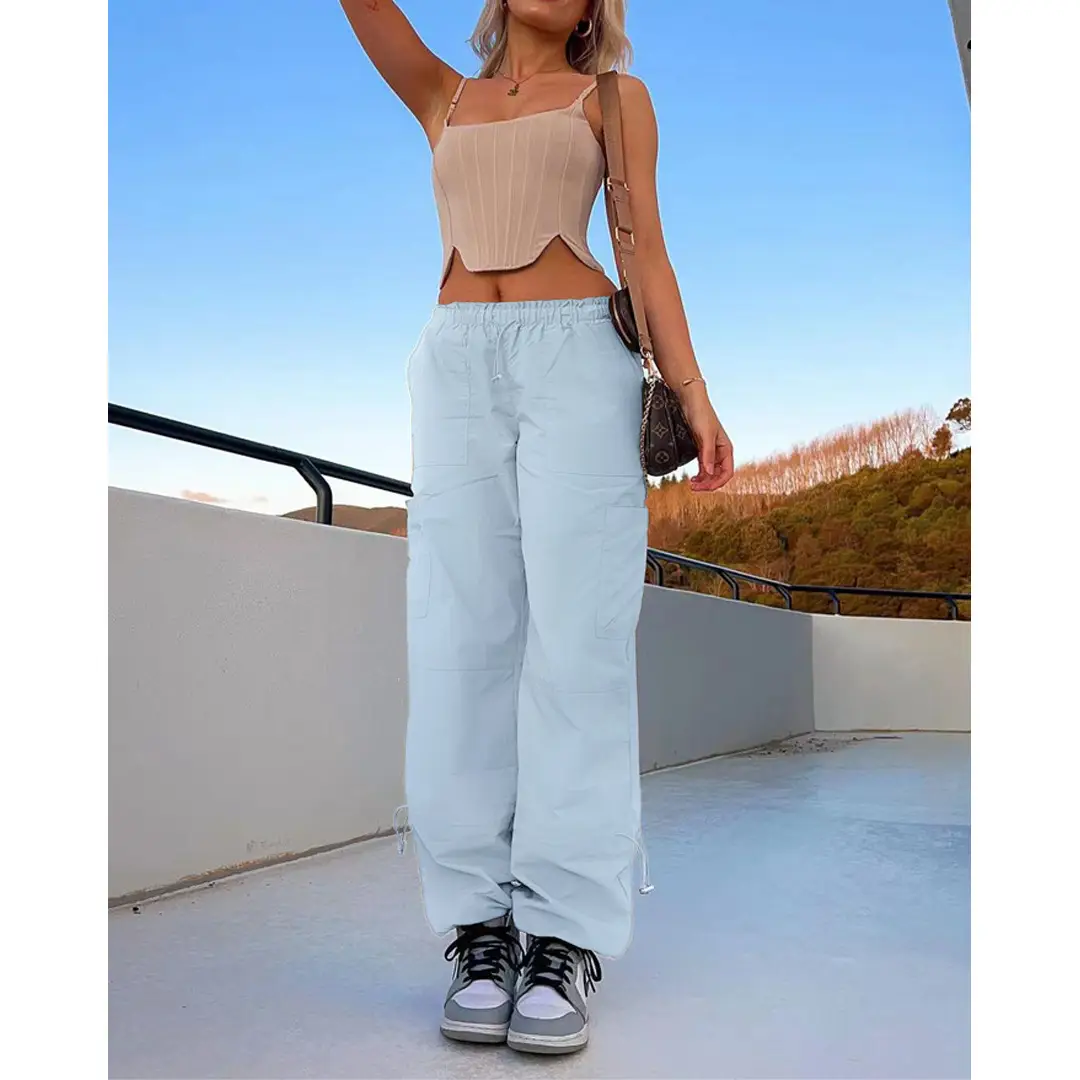 2025 Loose Strappy Multi-Pocket Casual Pants Maroon — feature 58