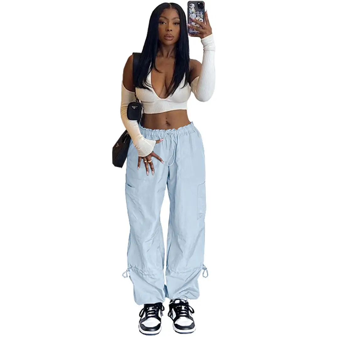 2025 Loose Strappy Multi-Pocket Casual Pants Maroon — feature 60