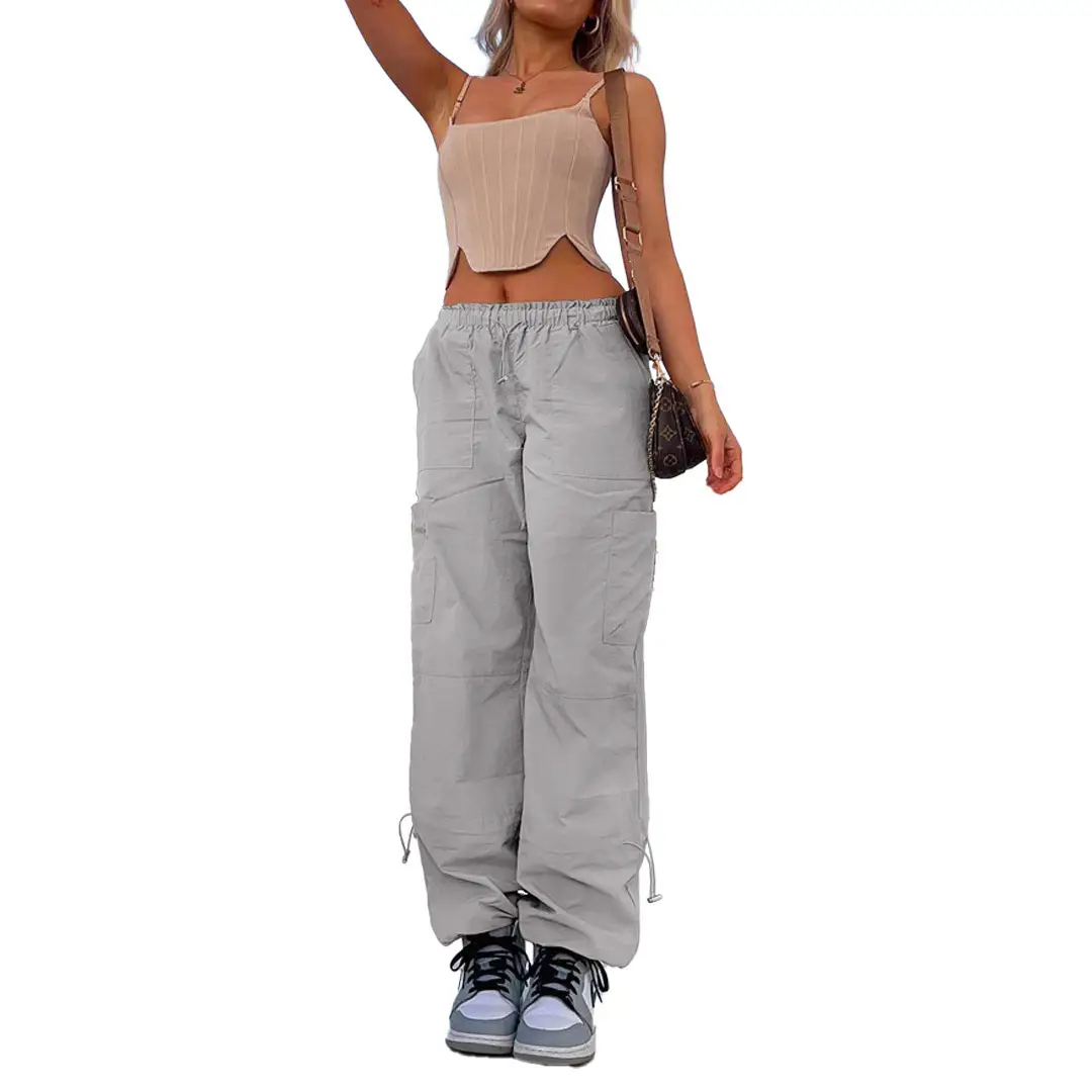 2025 Loose Strappy Multi-Pocket Casual Pants Maroon - Image 3