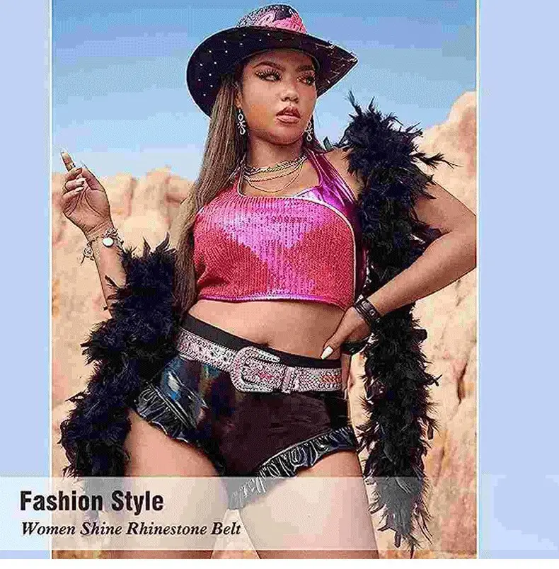 Rhinestone Bling Belt Hot Girl Punk Diamond Belt Pin Buckle Retro Metal β feature 15
