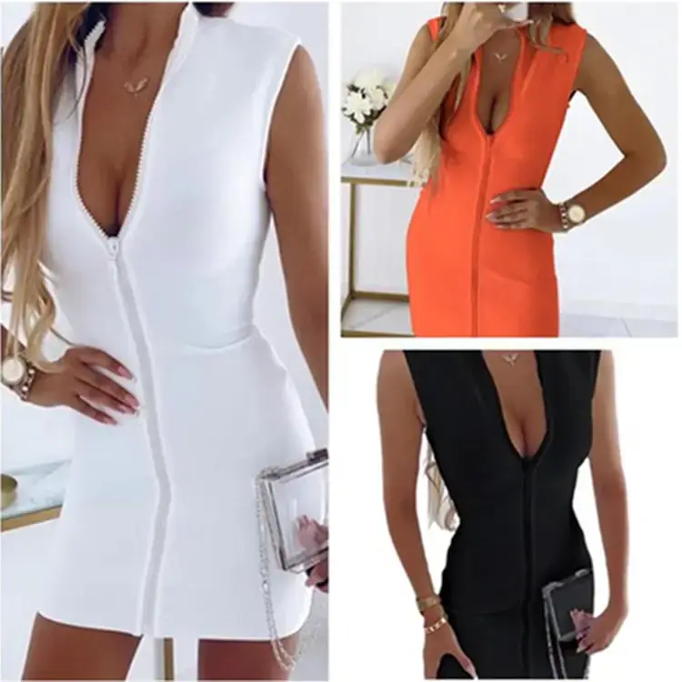 Orange Zipper Sleeveless Hip Skirt for Women 2023 - Image 4