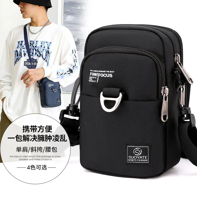 Men's One-Shoulder Crossbody Bag Black Travel Mobile Change Key Card - Image 6