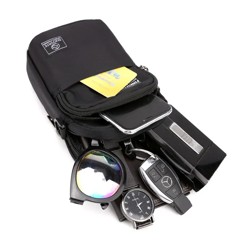 Men's One-Shoulder Crossbody Bag Black Travel Mobile Change Key Card - Image 8