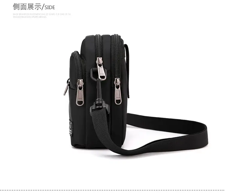 Men's One-Shoulder Crossbody Bag Black Travel Mobile Change Key Card — feature 16