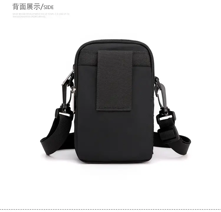Men's One-Shoulder Crossbody Bag Black Travel Mobile Change Key Card — feature 17