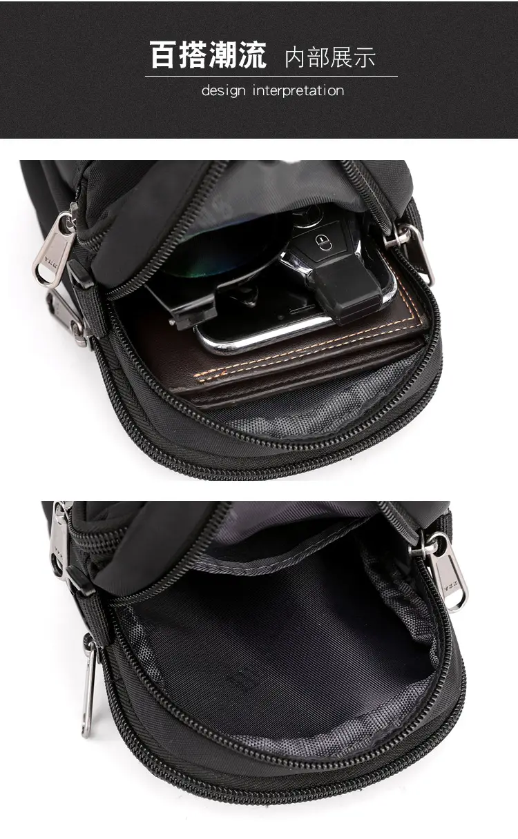 Men's One-Shoulder Crossbody Bag Black Travel Mobile Change Key Card — feature 25