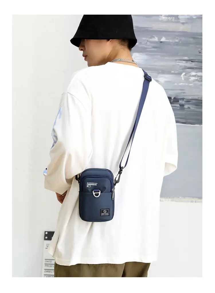 Men's One-Shoulder Crossbody Bag Black Travel Mobile Change Key Card — feature 26