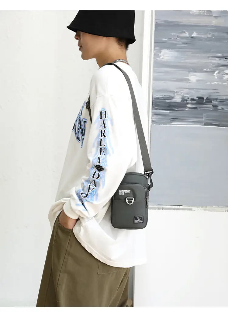 Men's One-Shoulder Crossbody Bag Black Travel Mobile Change Key Card — feature 28