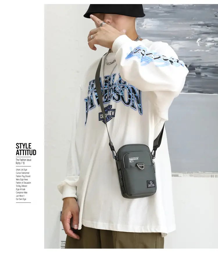 Men's One-Shoulder Crossbody Bag Black Travel Mobile Change Key Card — feature 29