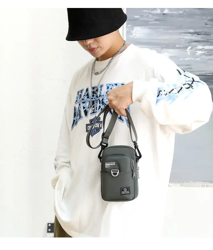 Men's One-Shoulder Crossbody Bag Black Travel Mobile Change Key Card — feature 30