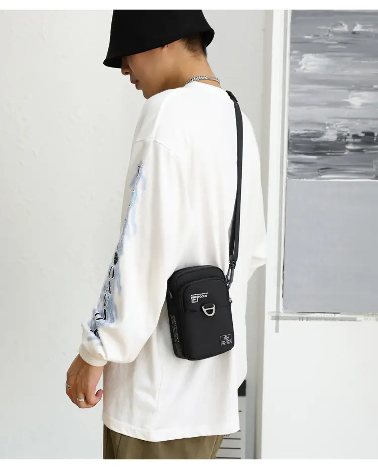 Men's One-Shoulder Crossbody Bag Black Travel Mobile Change Key Card — feature 31