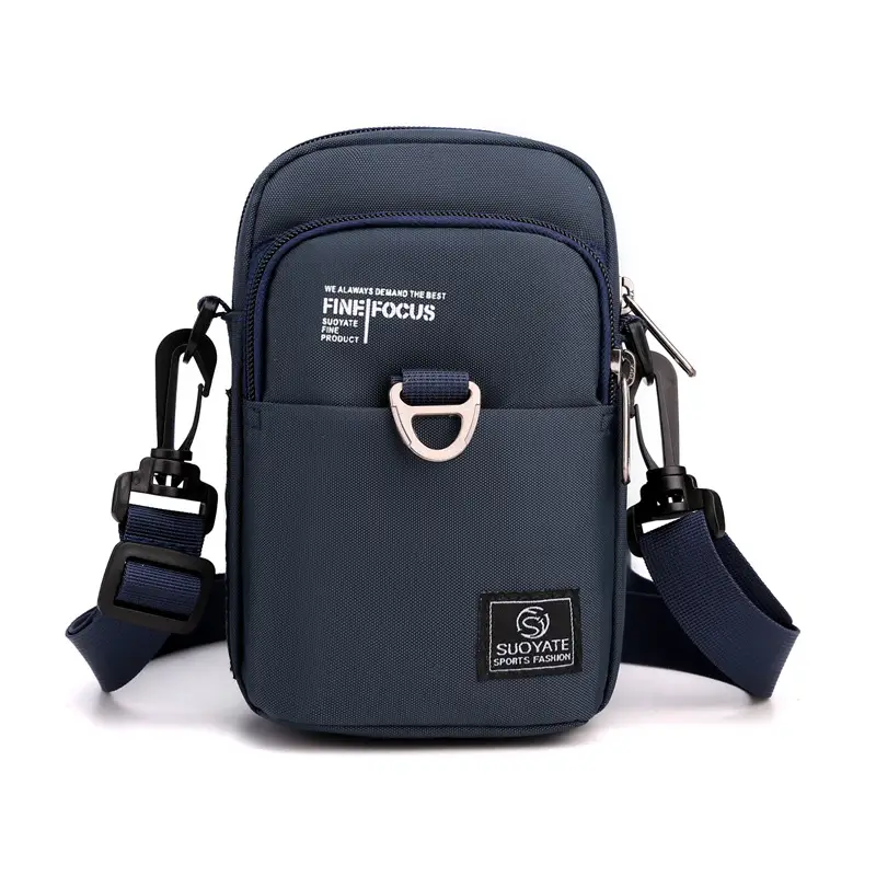 Men's One-Shoulder Crossbody Bag Black Travel Mobile Change Key Card - Image 2