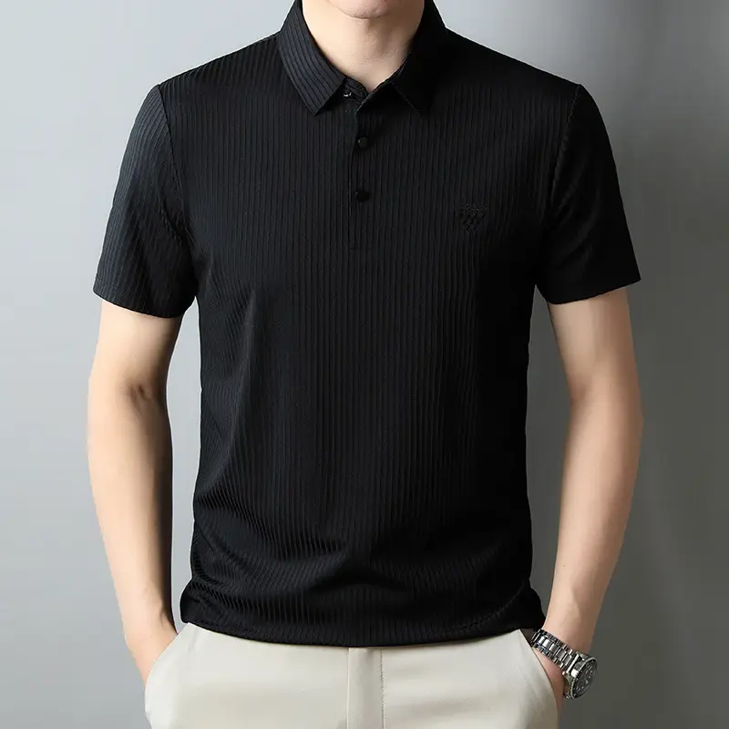 Men Purple Striped Polo Shirt Short Sleeve - Image 7