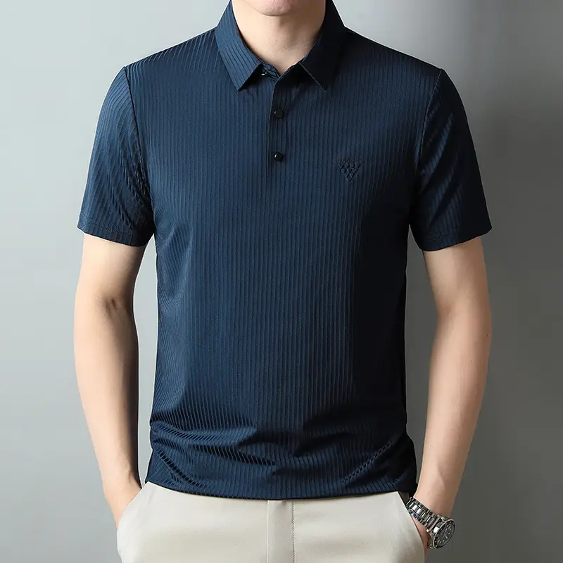 Men Purple Striped Polo Shirt Short Sleeve - Image 8