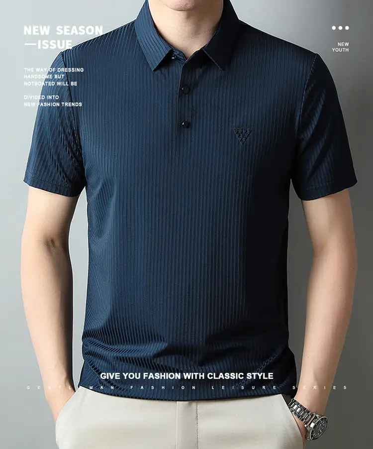 Men Purple Striped Polo Shirt Short Sleeve — feature 10
