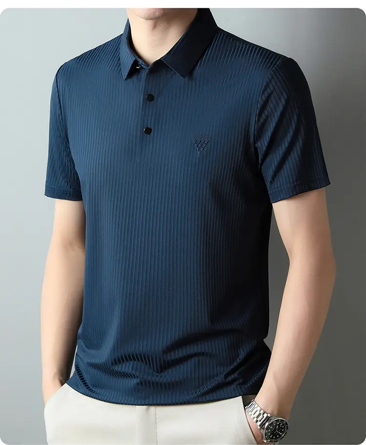 Men Purple Striped Polo Shirt Short Sleeve — feature 16