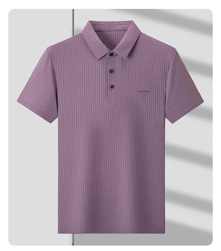 Men Purple Striped Polo Shirt Short Sleeve — feature 19