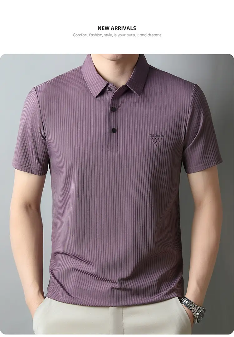 Men Purple Striped Polo Shirt Short Sleeve — feature 20