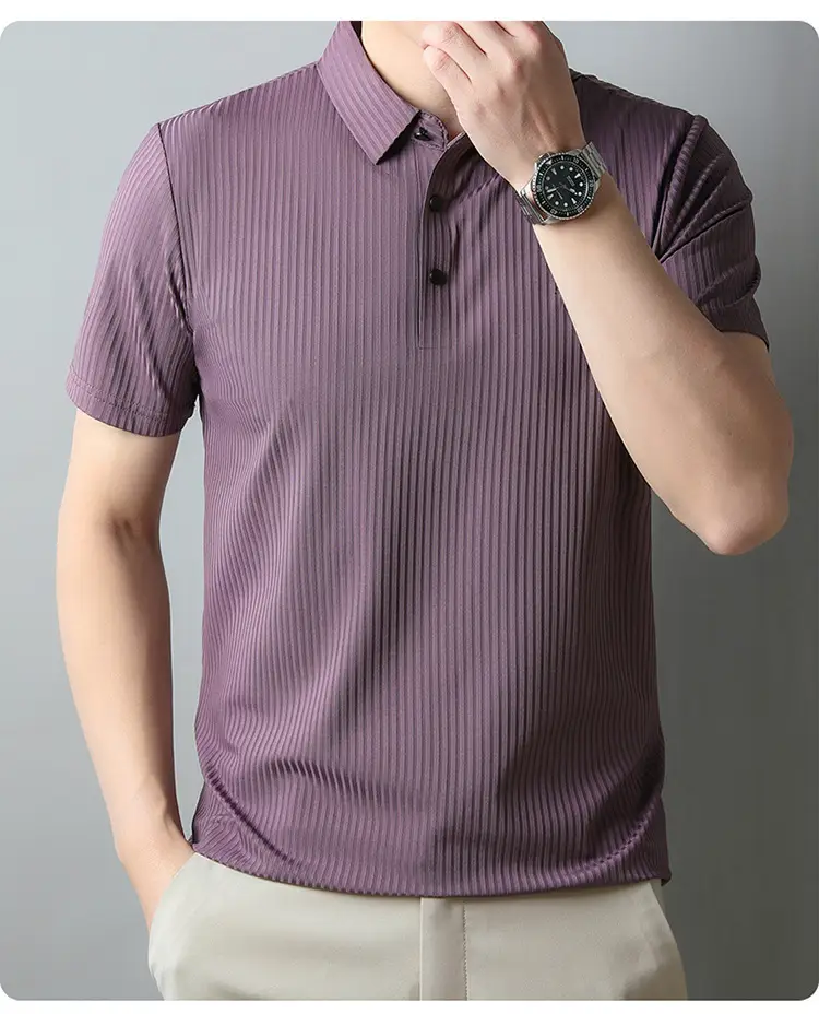 Men Purple Striped Polo Shirt Short Sleeve — feature 21