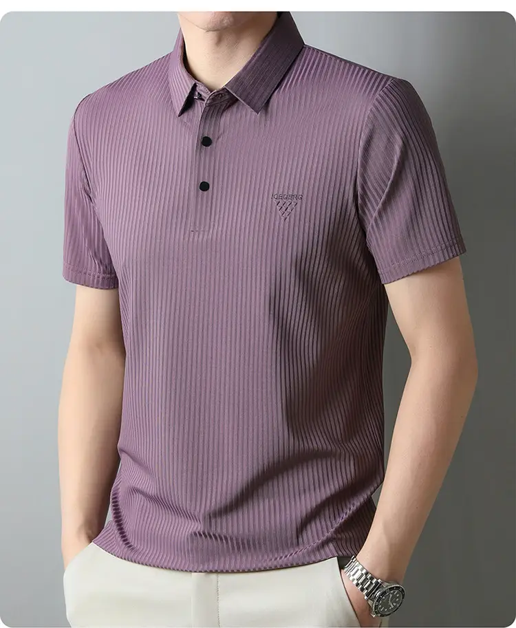 Men Purple Striped Polo Shirt Short Sleeve — feature 22