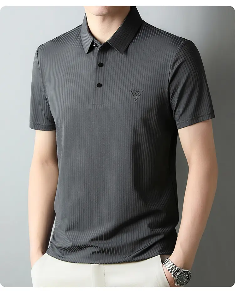 Men Purple Striped Polo Shirt Short Sleeve — feature 25