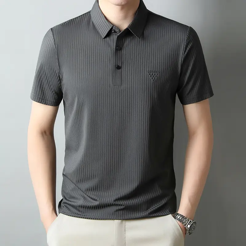 Men Purple Striped Polo Shirt Short Sleeve - Image 2