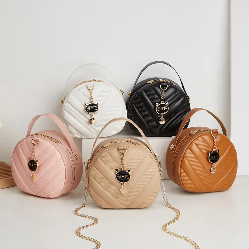 Women's V-Shape Embossed Bag with Cat Pendant