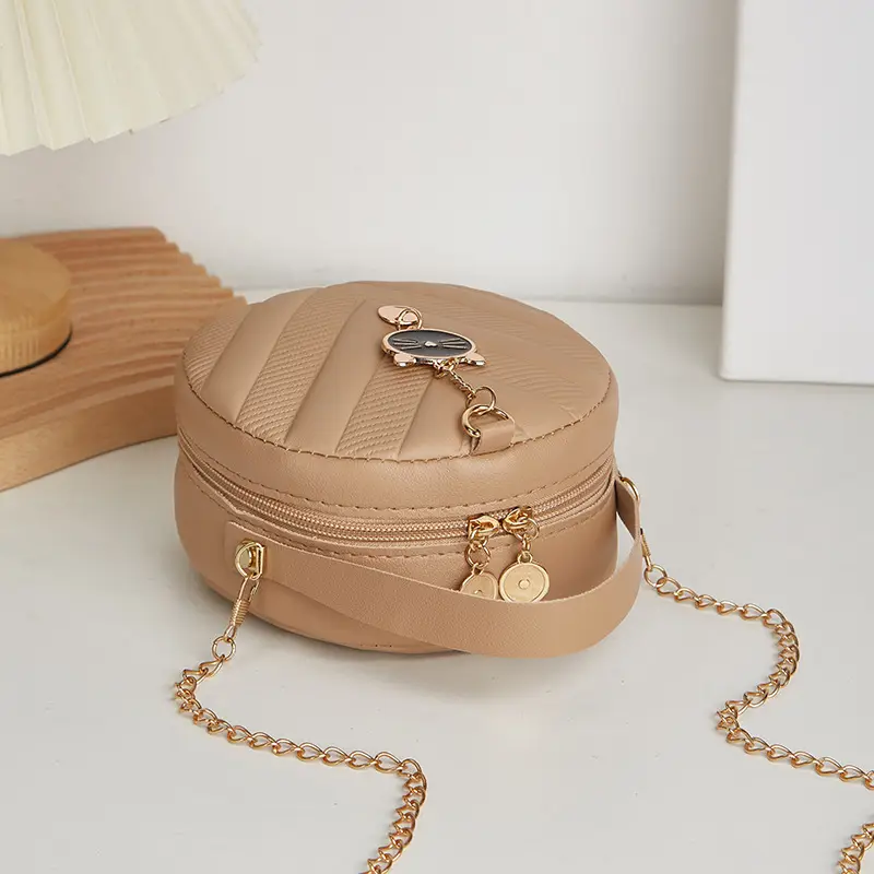 Women's V-Shape Embossed Bag with Cat Pendant