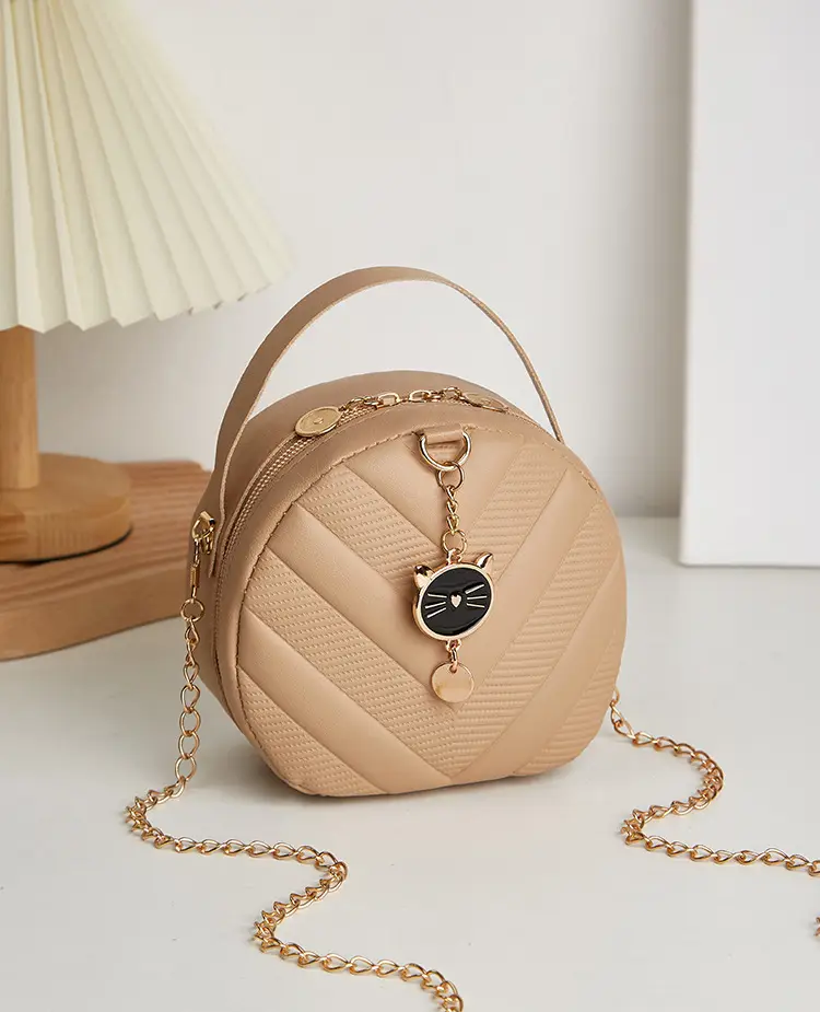Women's V-Shape Embossed Bag with Cat Pendant — feature 1