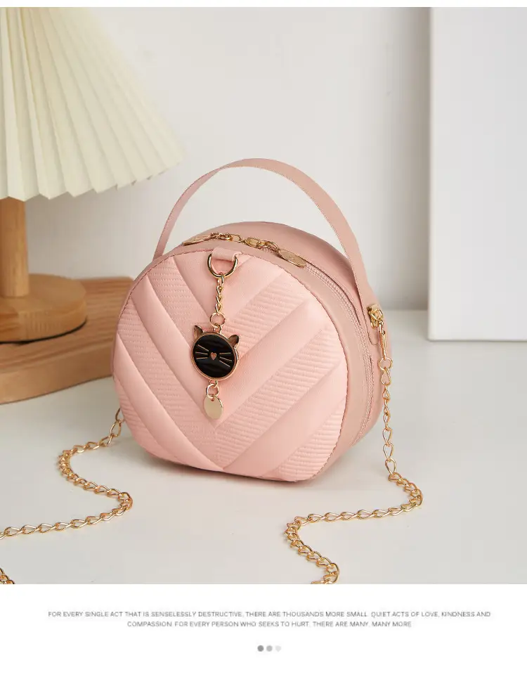 Women's V-Shape Embossed Bag with Cat Pendant — feature 10