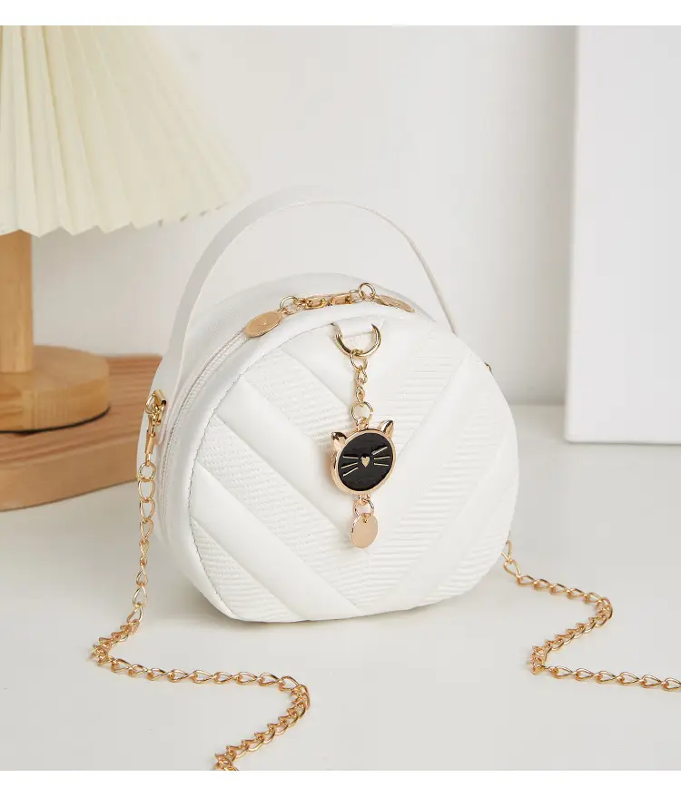 Women's V-Shape Embossed Bag with Cat Pendant — feature 11