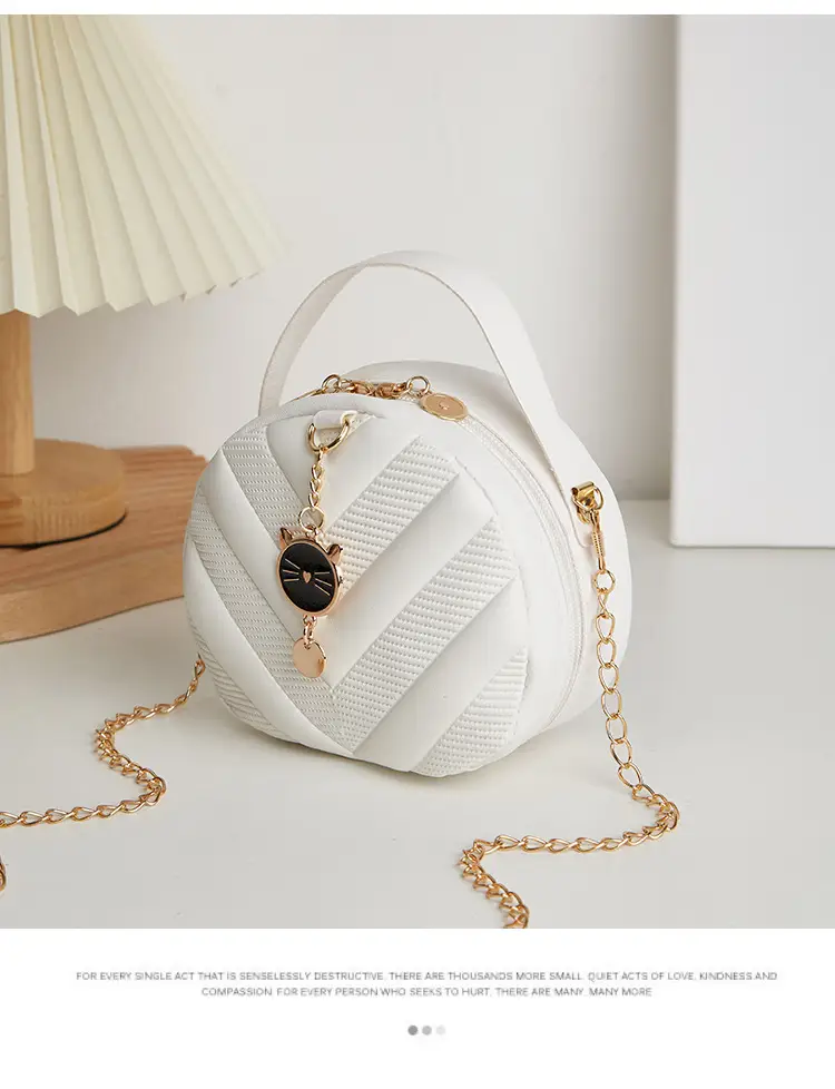 Women's V-Shape Embossed Bag with Cat Pendant — feature 12