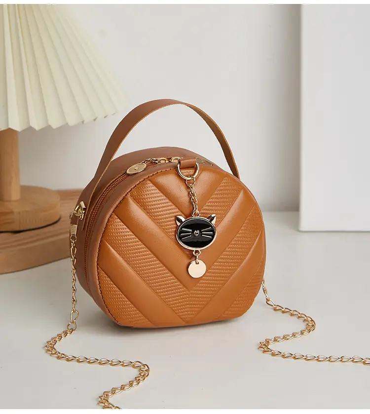 Women's V-Shape Embossed Bag with Cat Pendant — feature 13