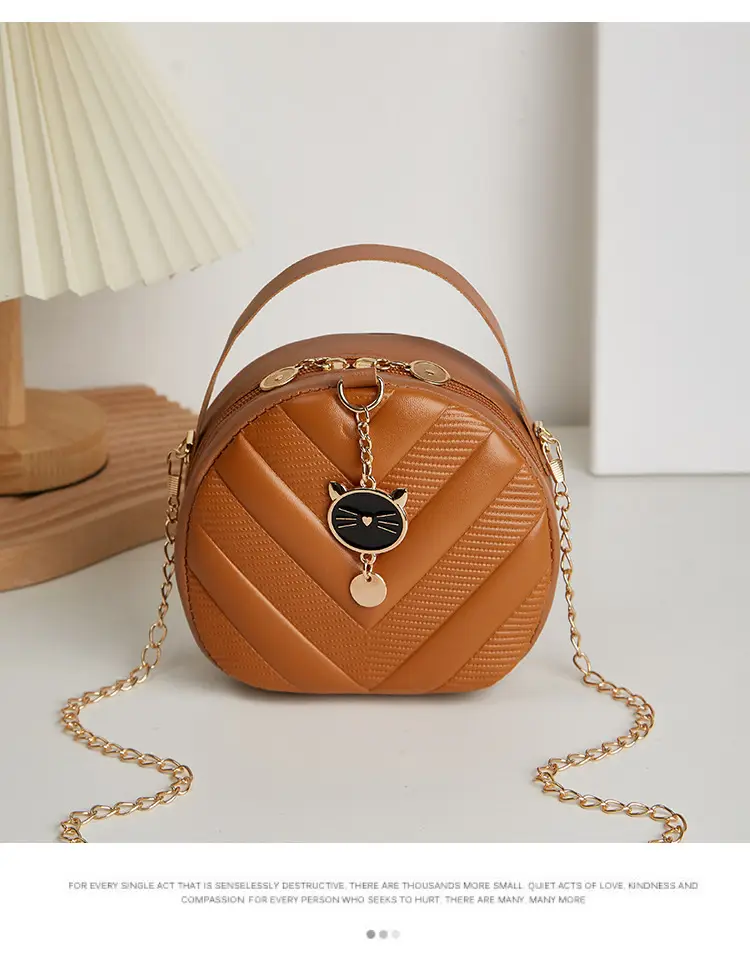 Women's V-Shape Embossed Bag with Cat Pendant — feature 14
