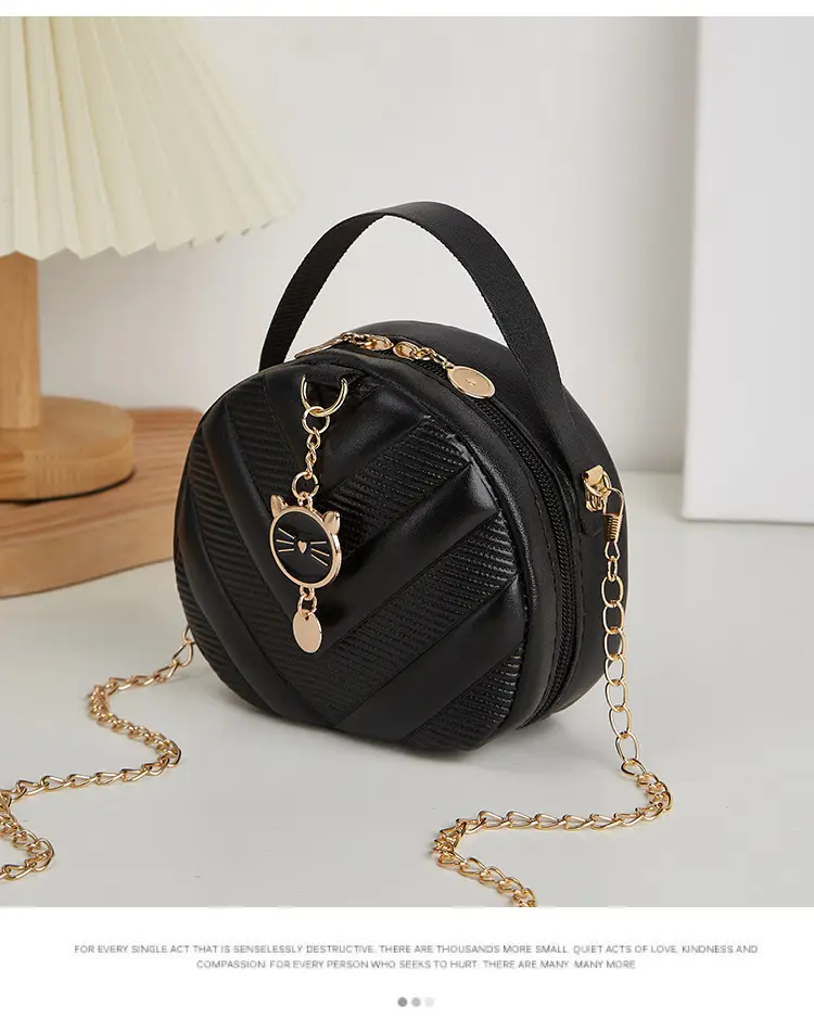 Women's V-Shape Embossed Bag with Cat Pendant — feature 16