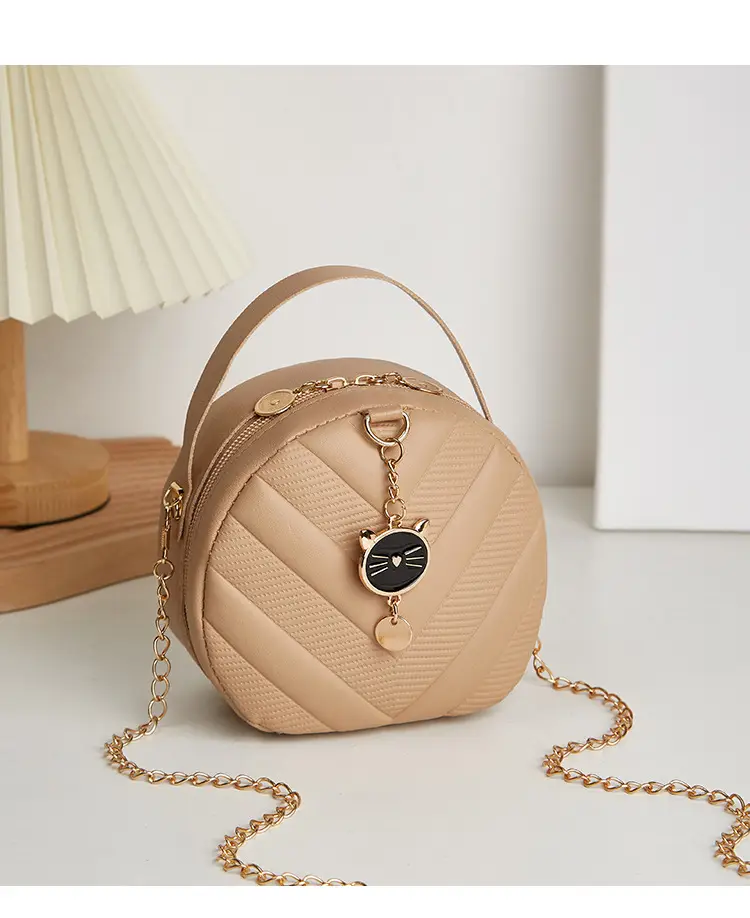 Women's V-Shape Embossed Bag with Cat Pendant — feature 17