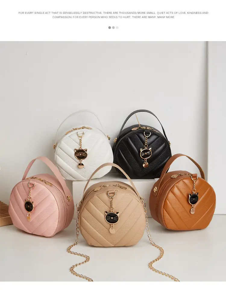 Women's V-Shape Embossed Bag with Cat Pendant — feature 2