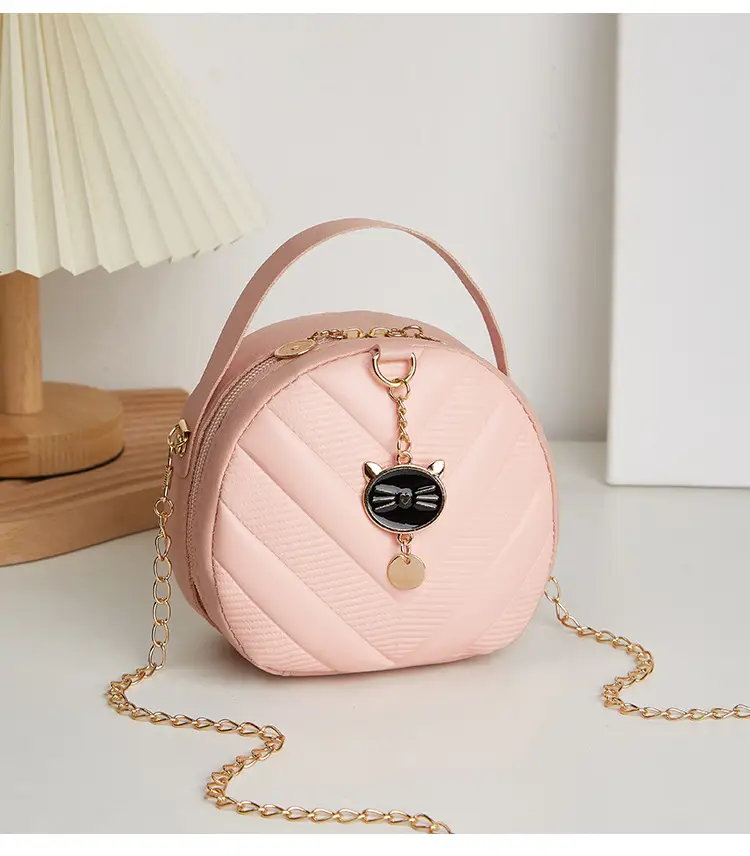 Women's V-Shape Embossed Bag with Cat Pendant — feature 9
