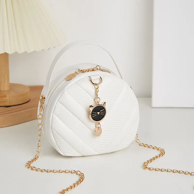Women's V-Shape Embossed Bag with Cat Pendant
