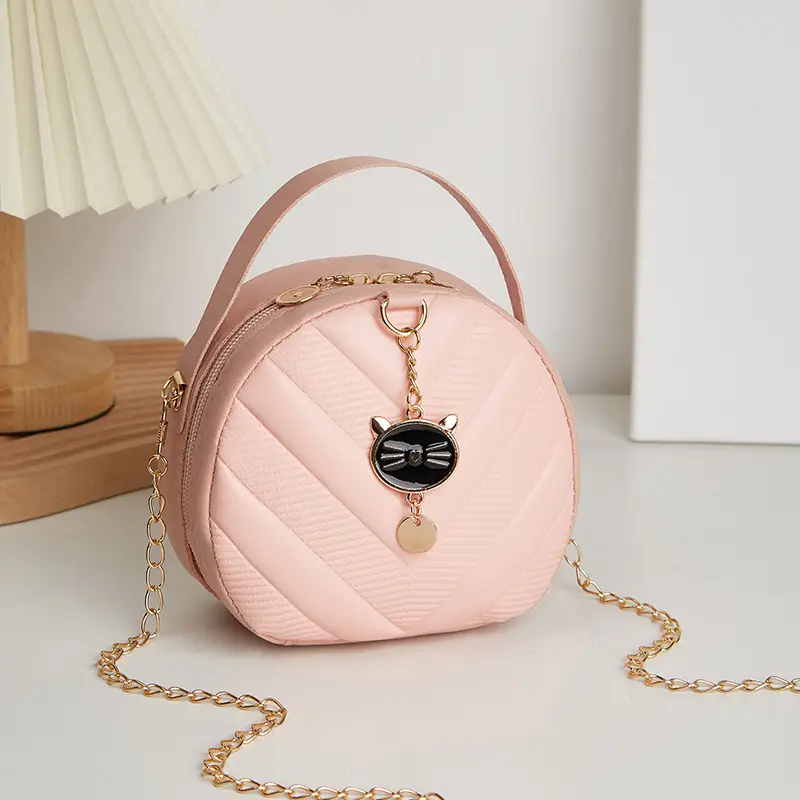 Women's V-Shape Embossed Bag with Cat Pendant