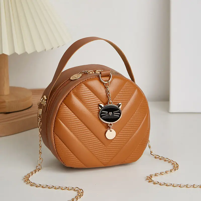Women's V-Shape Embossed Bag with Cat Pendant